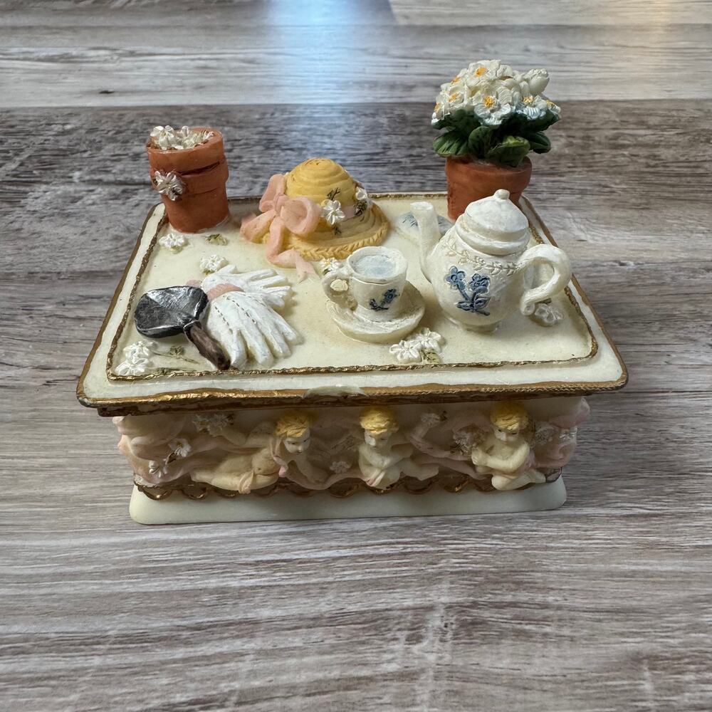 Vintage Dezine Miniature Tea Party Trinket Box Floral Cottagecore Decor - Picture 1 of 9